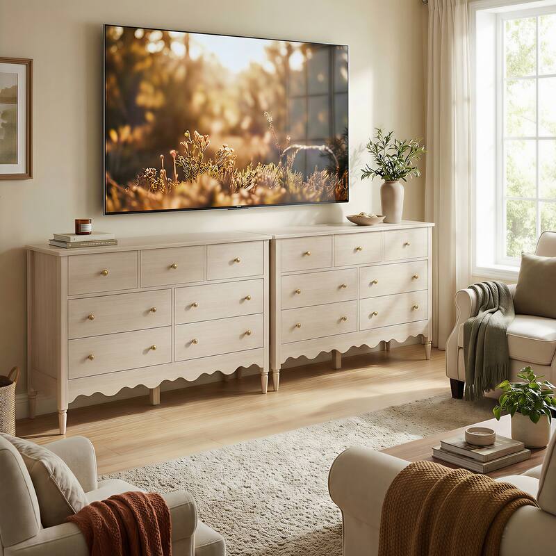 Narill Wave-Inspired 7-Drawer Dresser, 47-In Bedroom Chest of Drawers
