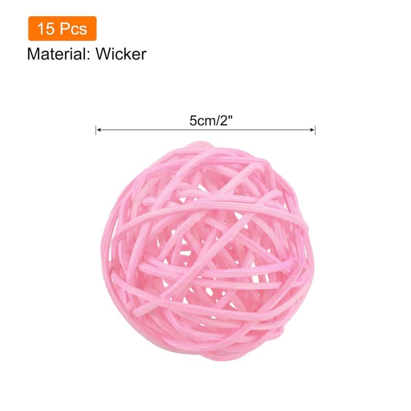 Wicker Rattan Balls 2 Inch Rattan Decorative Balls Vase Fillers - Pink - 15 Pcs