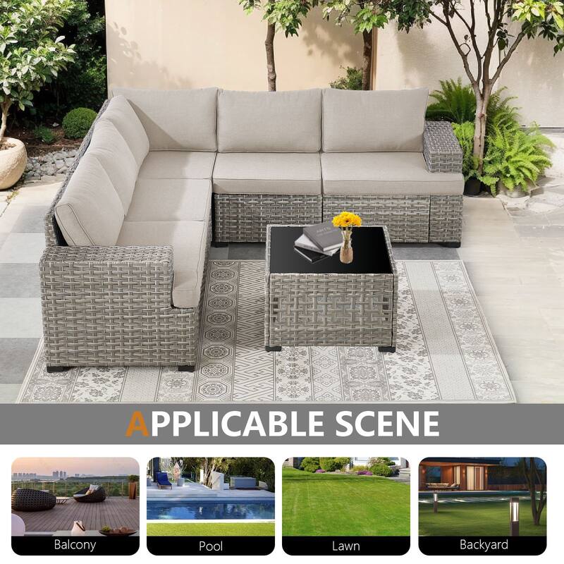 Pocassy Wicker Rattan Outdoor Sectional Sofa Patio Conversation Set