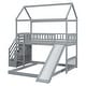preview thumbnail 7 of 18, Grey Twin Over Twin Wood House Bunk Bed with Two Drawers and Slide