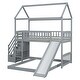 preview thumbnail 1 of 38, House Bunk Bed with Slide and Stair, Wooden Twin Over Twin Bunk Platform Bed with 2 Storage Drawers and Roof for Kids Gray - Twin