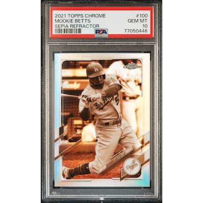 Mookie Betts 2021 Topps Chrome Sepia Refractor Baseball Card #100 Graded PSA 10 - 8'6" x 11'6"