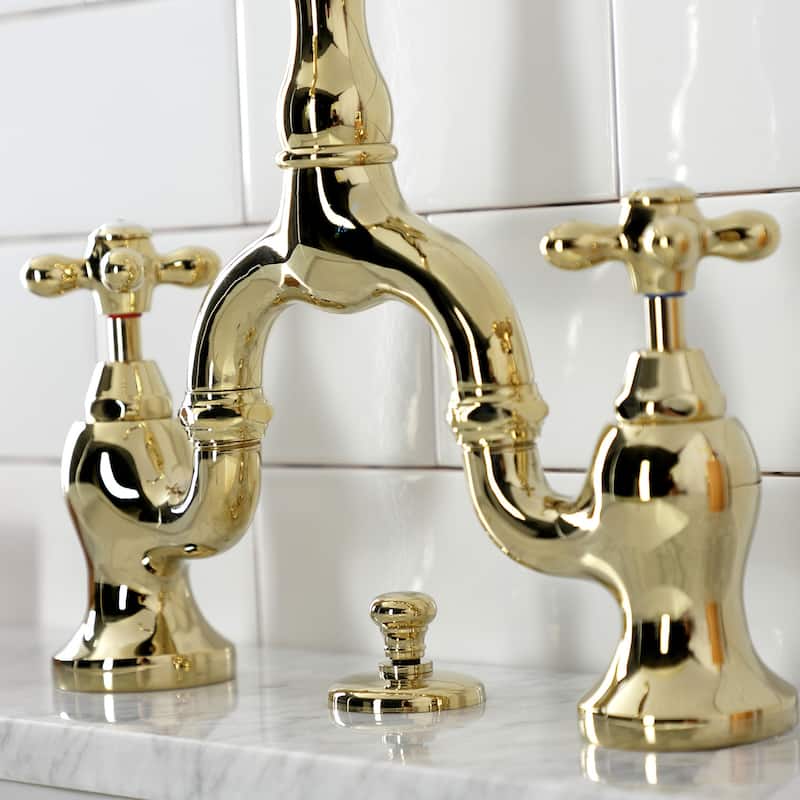 Kingston Brass English Country Bridge Bathroom Faucet with Brass Pop-Up