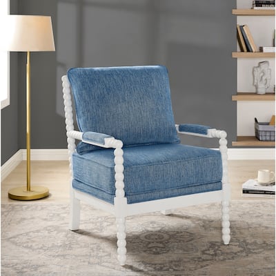 Roundhill Furniture Belvoir Upholstered Spool Accent Chair with Turned Wood Frame