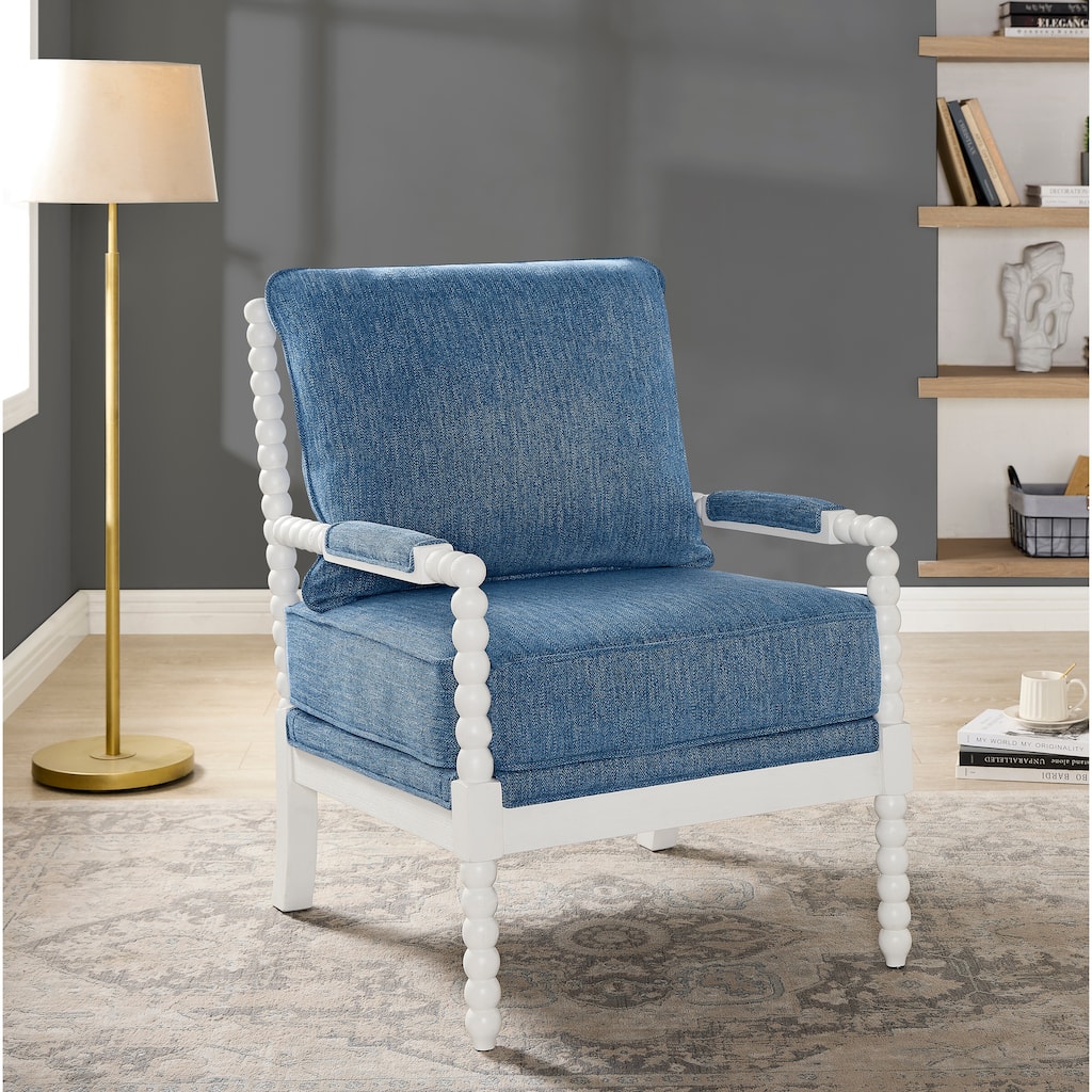 Roundhill Furniture Belvoir Upholstered Spool Accent Chair with Turned Wood Frame