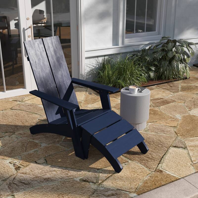 Modern All-Weather Dual Slat Adirondack Style Chair with Footrest