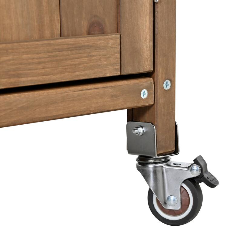 Christopher Knight Home - 54.33" Solid Wood Mobile Outdoor Kitchen Cart with Stainless Steel Top & Spice Rack & Lockable Wheels