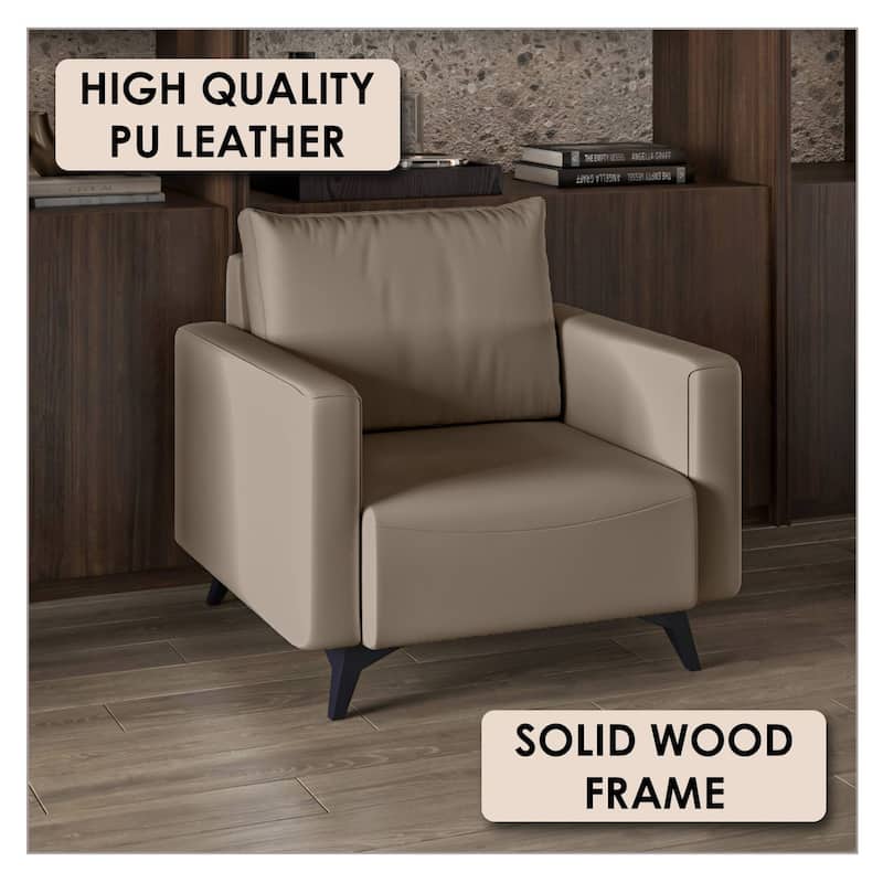 Single-Seater Sofa Modern Armchair Upholstered Vegan Leather with Metal Legs Removable Cushions Inno Series by LeisureMod
