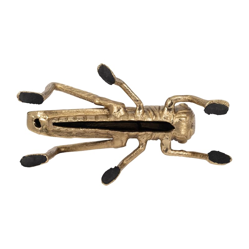 Sagebrook Home Decor: 9" Metal Grasshopper Figurine in Gold - Aluminum and Suar Wood - Sophisticated Home Accents