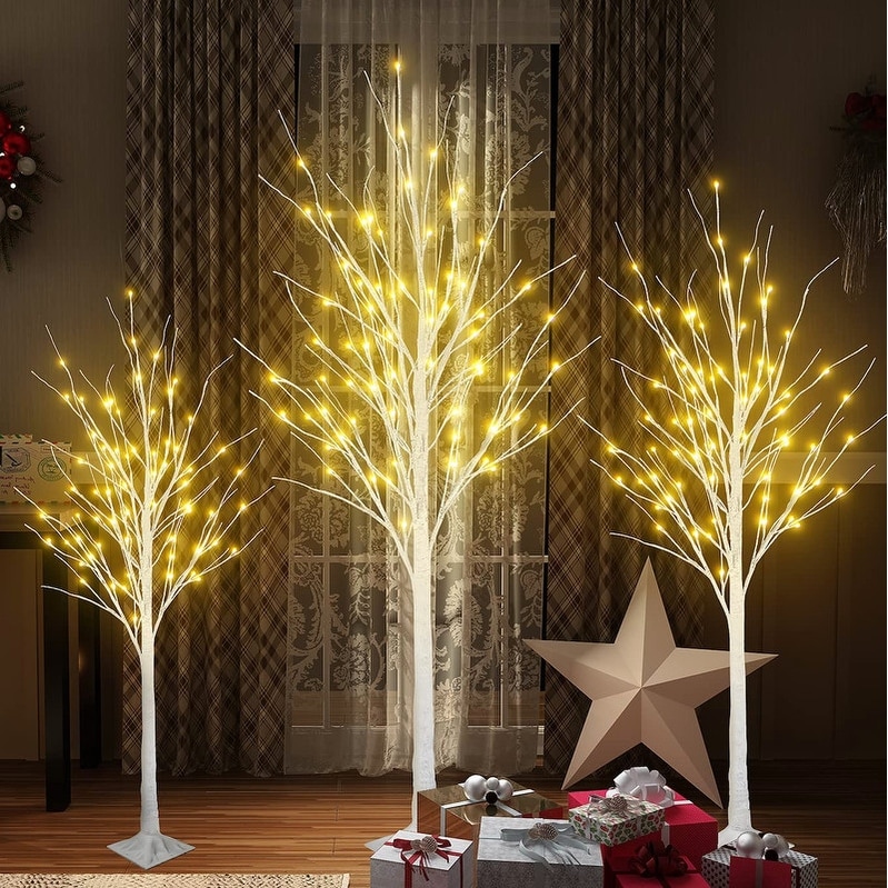 3 Piece Pre lit Artificial Christmas Tree Set with Warm White Lights Twinkle LED Birch Tree for Wedding Festival Party On Sale Bed Bath Beyond 35424529