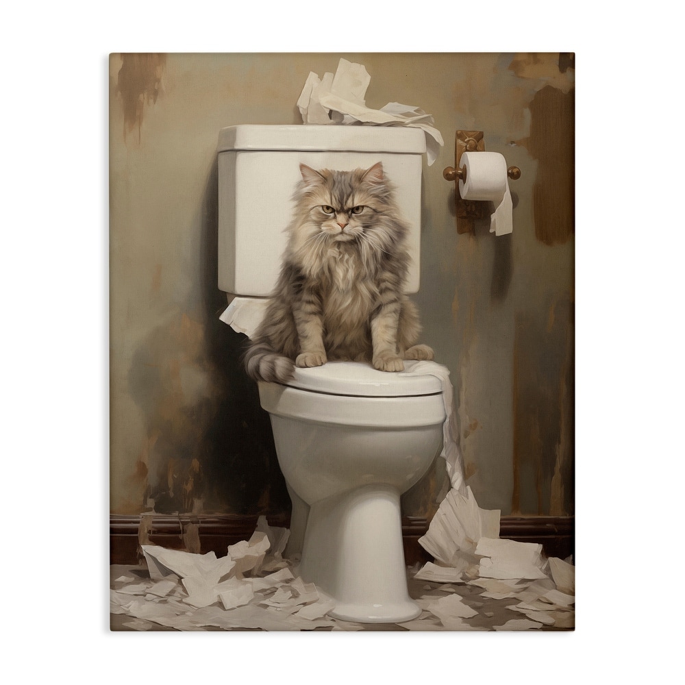 Stupell Cat & Torn Toilet Paper Canvas Wall Art Design By Arlington Prints