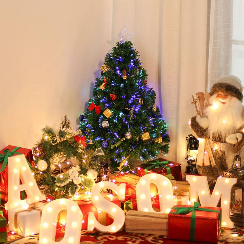 2.5FT Tall Pre-Lit Tabletop Artificial Christmas Tree with Fiber Optic LED Lights & 85 Tips(2PCS Sets)