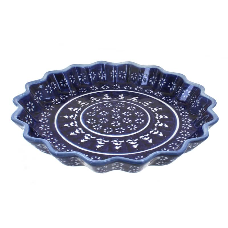 Blue Rose Polish Pottery 1331 Zaklady Scallop Quiche Dish - Winter Nights