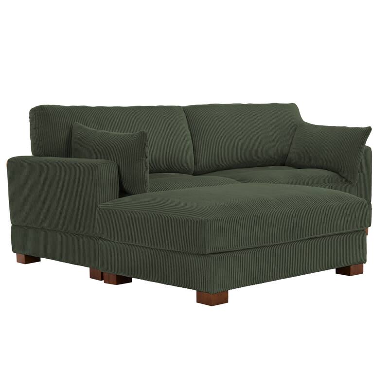 85in.W Corduroy Modular 3-Piece L-Shaped Sectional Sofa with Ottoman