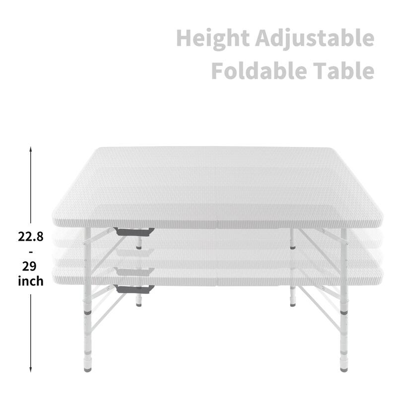 4ft Rattan Folding Table For Indoor&Outdoor, Portable Foldable Table Rattan Plaited
