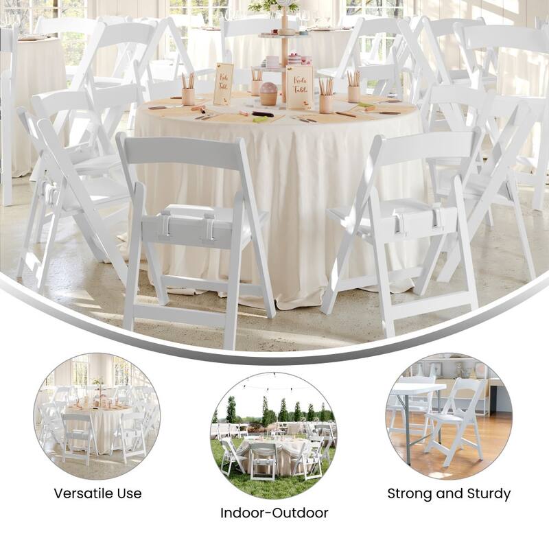 11 Pack Kids White Resin Folding Chair with White Vinyl Padded Seat
