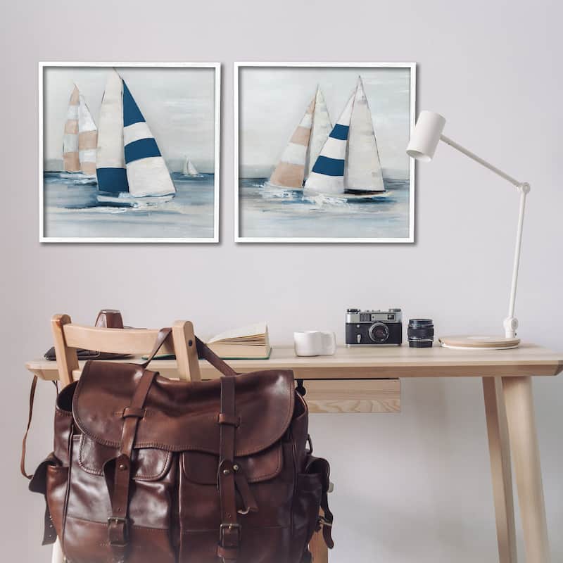 Stupell Sailboat Fleet Voyage Framed Giclee Art Design By Sally Swatland (Set of 2)