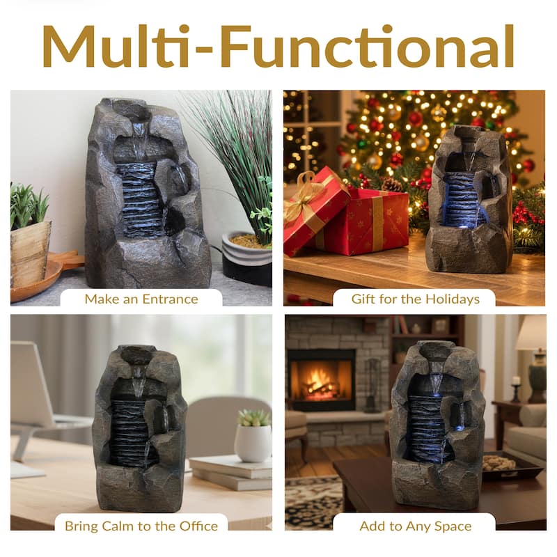 Stony Rock Waterfall Indoor Tabletop Fountain - 11-Inch Water Feature