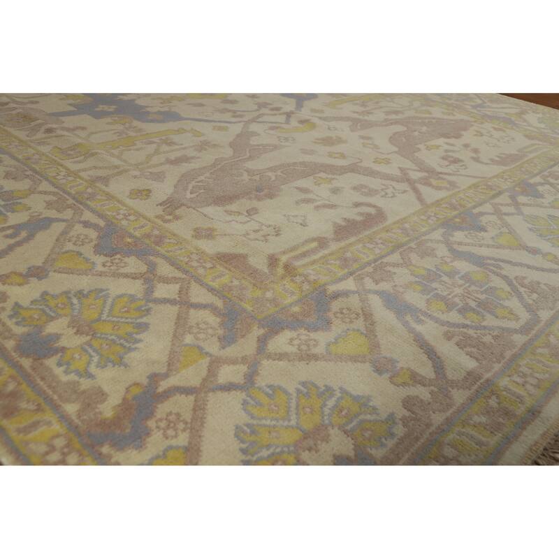 Earth Tone Oushak Indian Area Rug Handmade Bedroom Beige Wool Carpet - 8'1" x 9'9" - Ivory/Beige - 8'1" x 9'9"