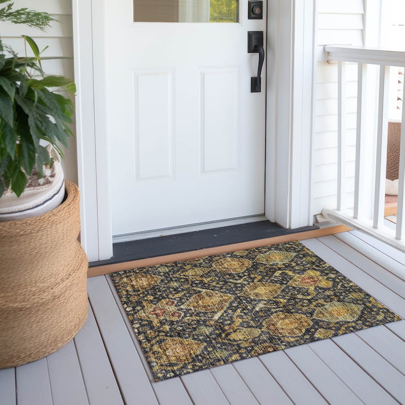 Machine Washable Indoor/ Outdoor Traditional Venetian Chantille Rug - Charcoal - 1'8" x 2'6"