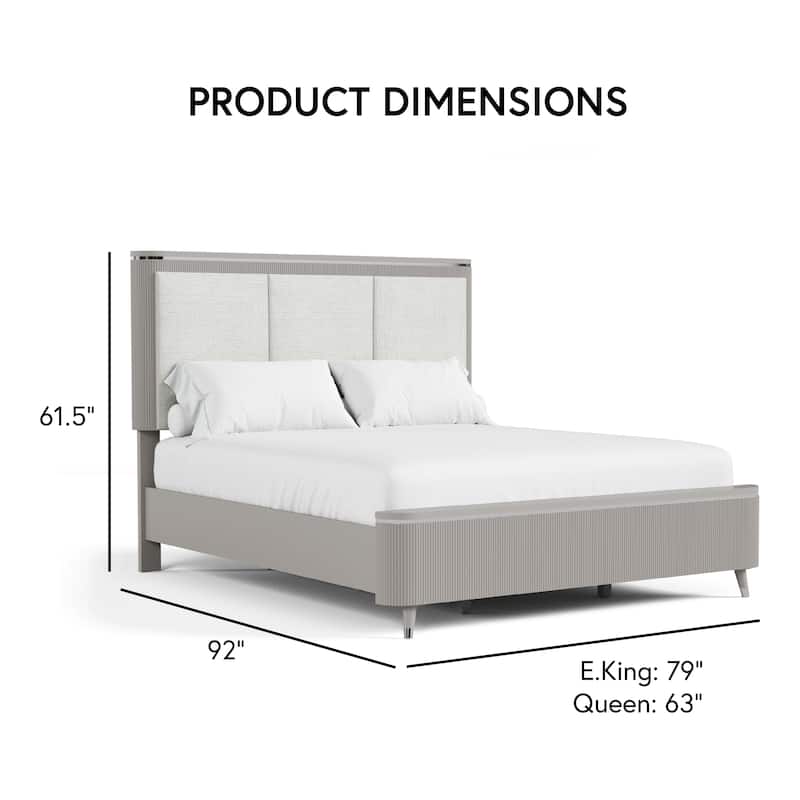 Furniture of America Seraphine Modern 2-Piece Light Grey Solid Wood Panel Bedroom Set with Fluted Headboard
