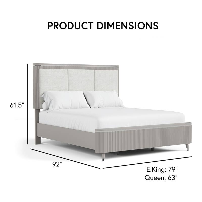 Furniture of America Seraphine Modern 3-Piece Light Grey Solid Wood Panel Bedroom Set with Fluted Headboard