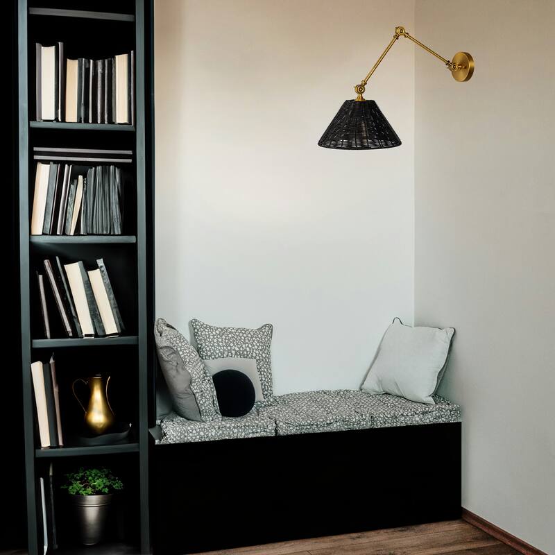 Adjustable Wall Sconce with Rattan Shade
