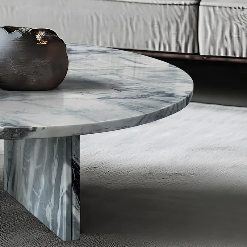 Premium Luxury Solid-Cut Natural Marble Round Coffee Table, Natural, Glossy