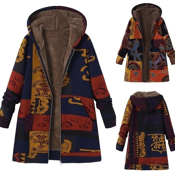 Women Hooded Long Sleeve Fluffy Fur Fleece Zipper Coat