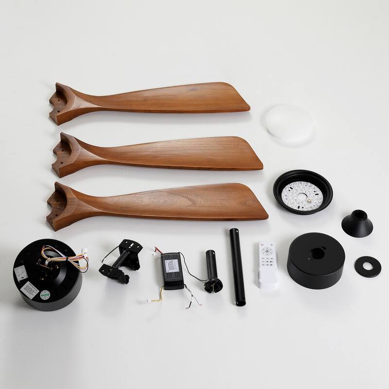 3 Rod Solid Wood Ceiling Fan With Light Kit Dimmable LED