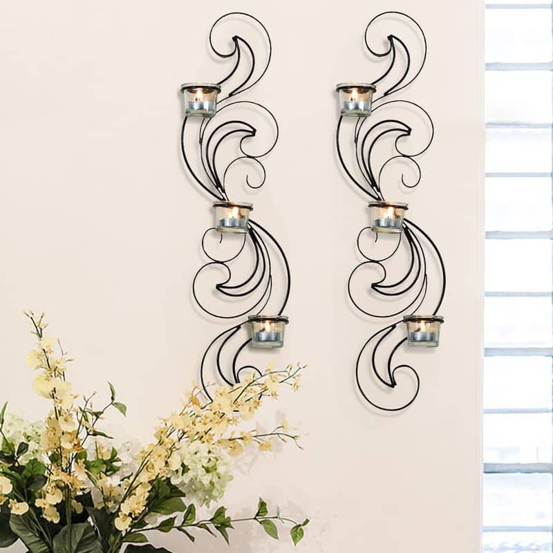 Adeco Set of 2 Metal Wall Sconces with Glass Candle Holder - 5.9" x 3" x 24.4"