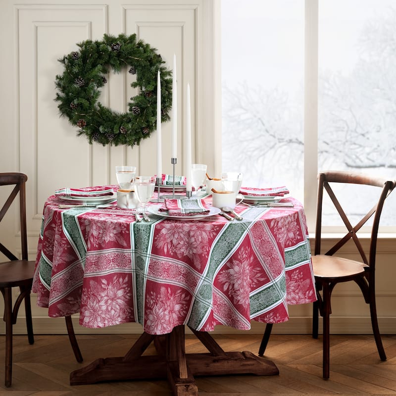Poinsettia Plaid Jacquard Tablecloth - 60x84 Oval