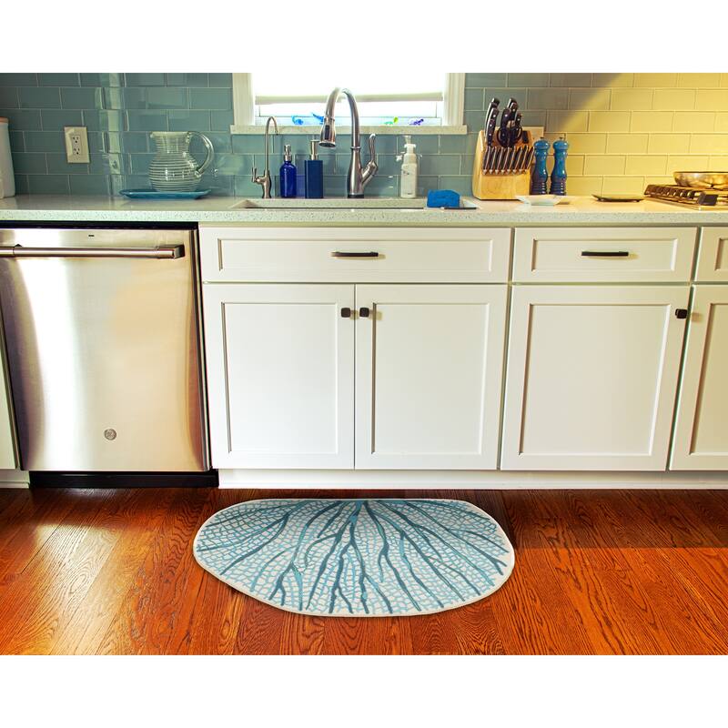Liora Manne Esencia Coral Fan Indoor/Outdoor Mat Aqua 3'3"x3'3"