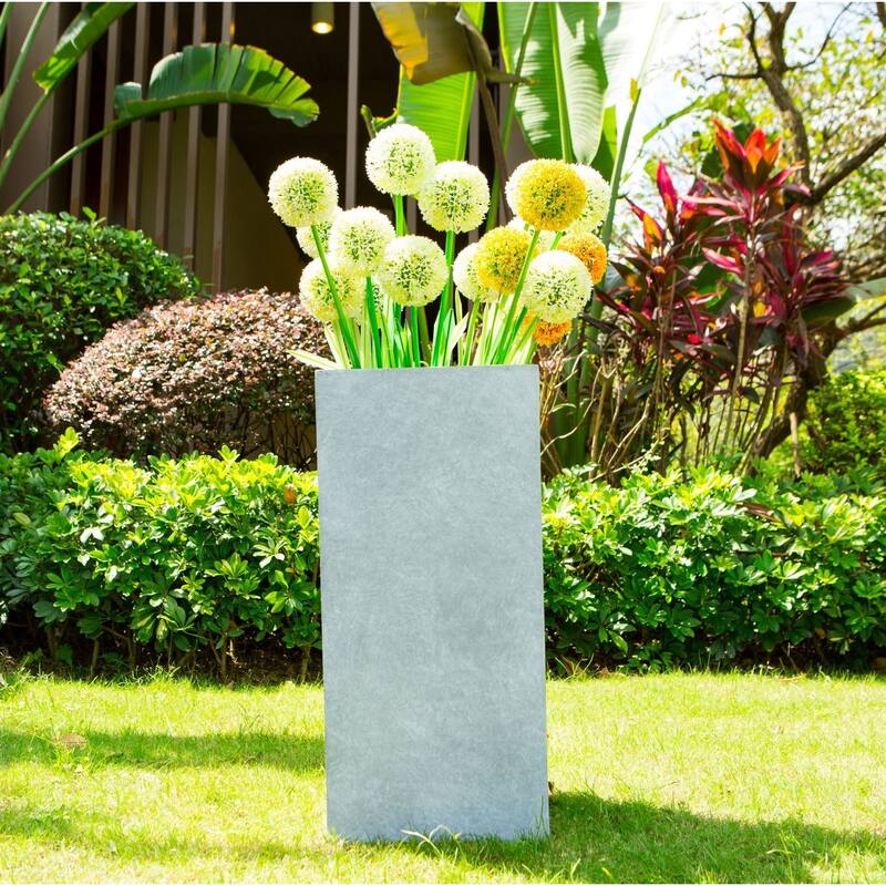 Kante Set of 2 Lightweight Concrete Modern Rectangle Outdoor Planters, 28 and 24 Inch Tall, Slate Gray