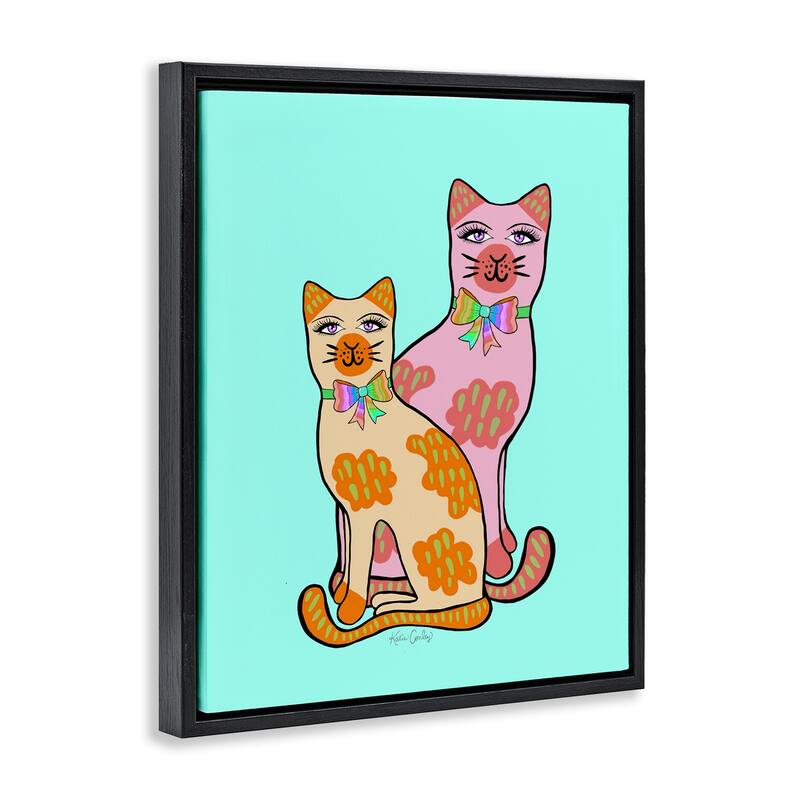Stupell Funky Cats on Turquoise Framed Floater Canvas Wall Art Design By Katie Conley