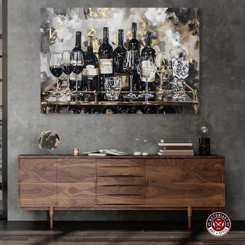 Notoriart Now Serving Champagne Gallery Wrapped Bar Cart Art For Men
