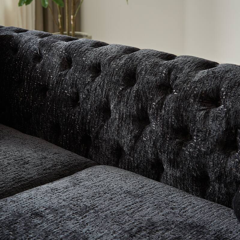 5-Seater Modern Chenille Sofa, Button Tufted with Metal Legs and Nailhead Trim