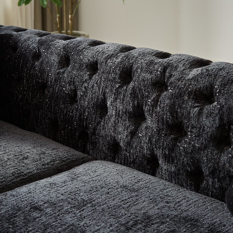 82-Inch Button-Tufted Chenille Sofa with Copper Nail Trim and Metal Legs, Chesterfield Design for Living Room or Office