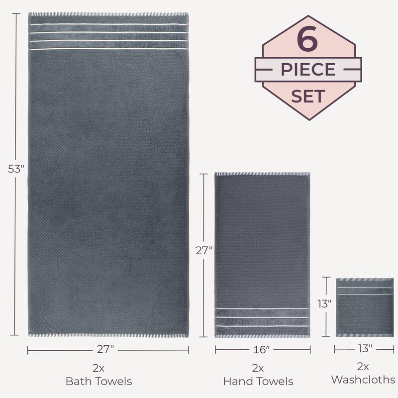 6-Piece Towel Set - Combed Cotton Rice Weave Bathroom Accessories by Windsor Home