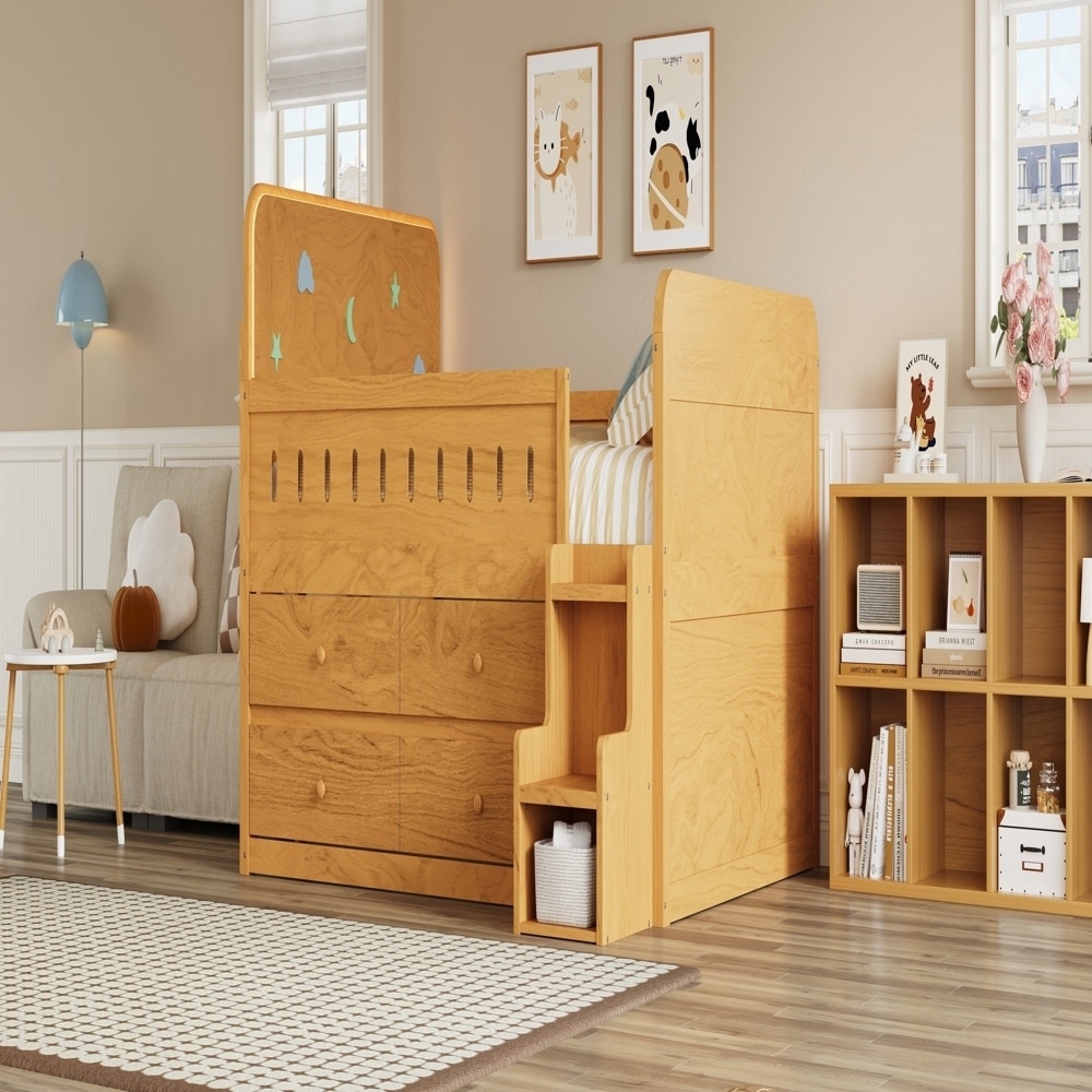 Wooden Full Size Bed with LED Light