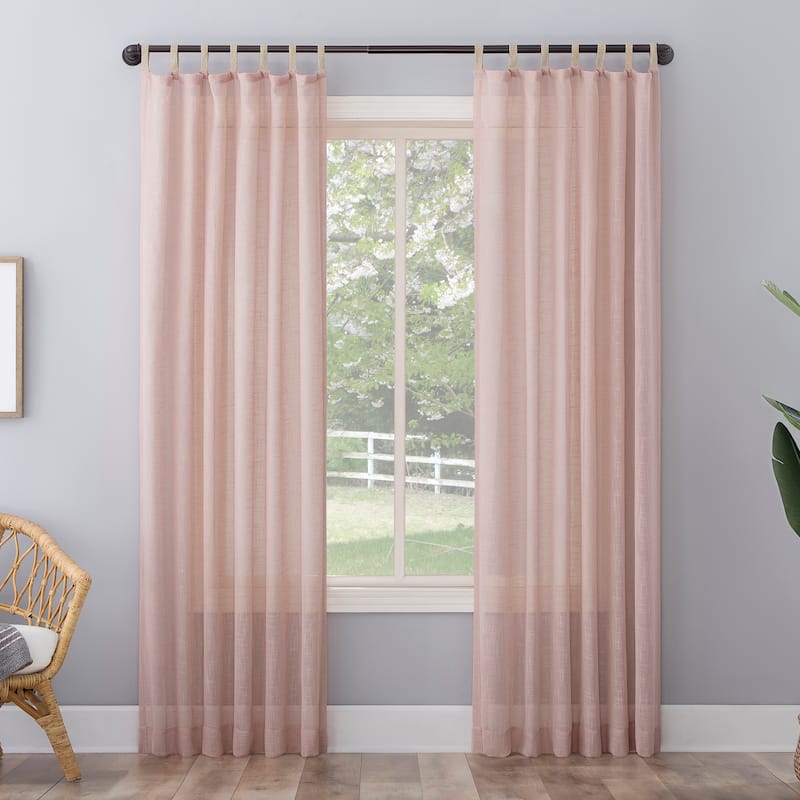 No. 918 Ceri Linen Texture Jute Tabs Semi-Sheer Tab Top Curtain Panel, Single Panel