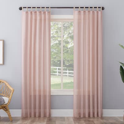 No. 918 Ceri Linen Texture Jute Tabs Semi-Sheer Tab Top Curtain Panel, Single Panel