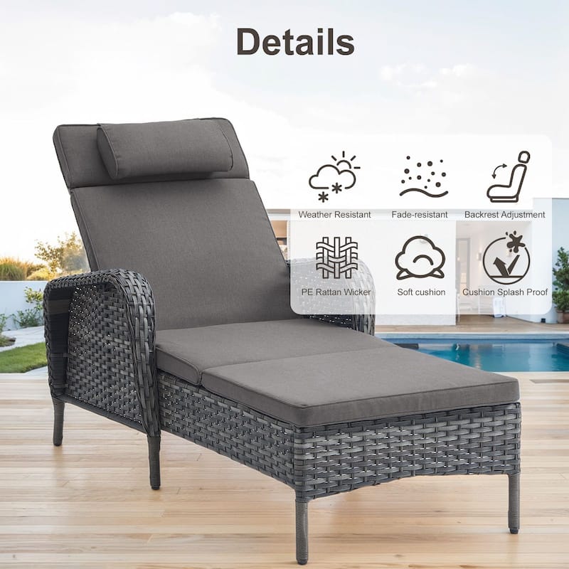 Outdoor Chaise Lounge Chair Adjustable 5-Position - 1-Piece