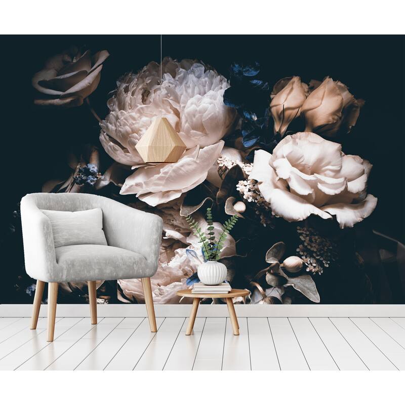 GK Wall Design Peony Dark Romantic Floral Pink Bouquet Removable Wallpaper