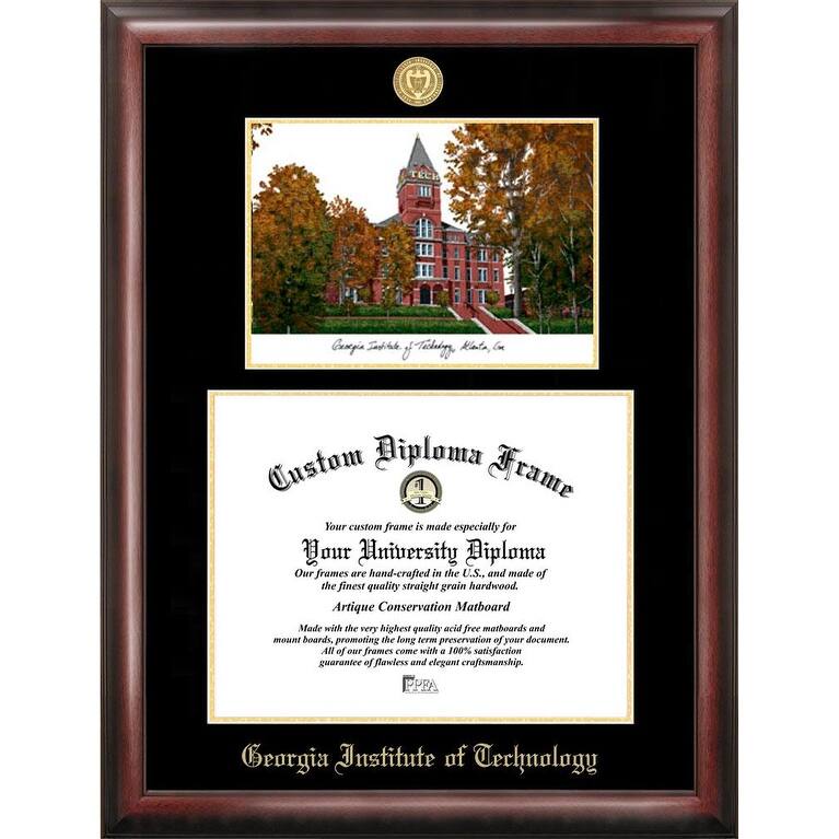 Georgia Institute of Technology 17w x 14h Gold Embossed Diploma Frame with Campus Images Lithograph
