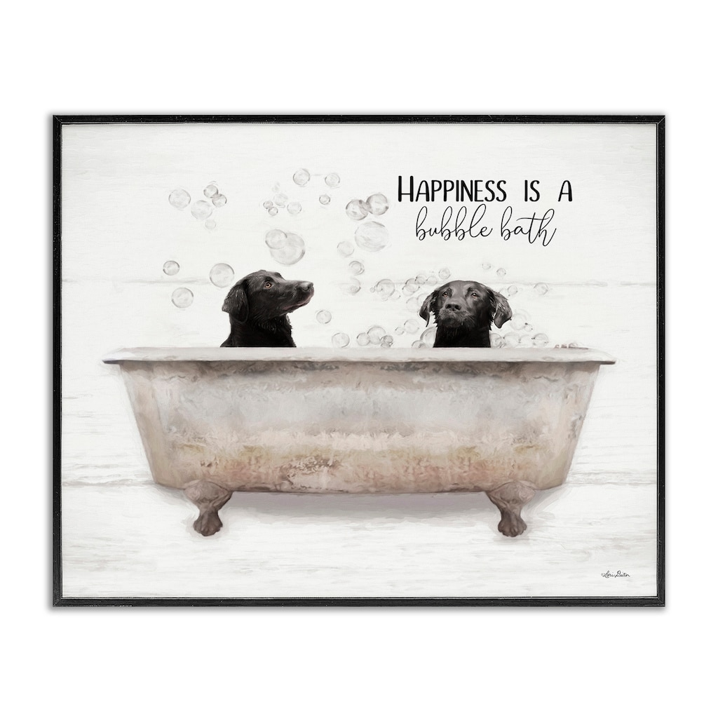 Stupell Animal Bathroom Happiness is a Bubble Bath Dog Quote Framed Wall Art