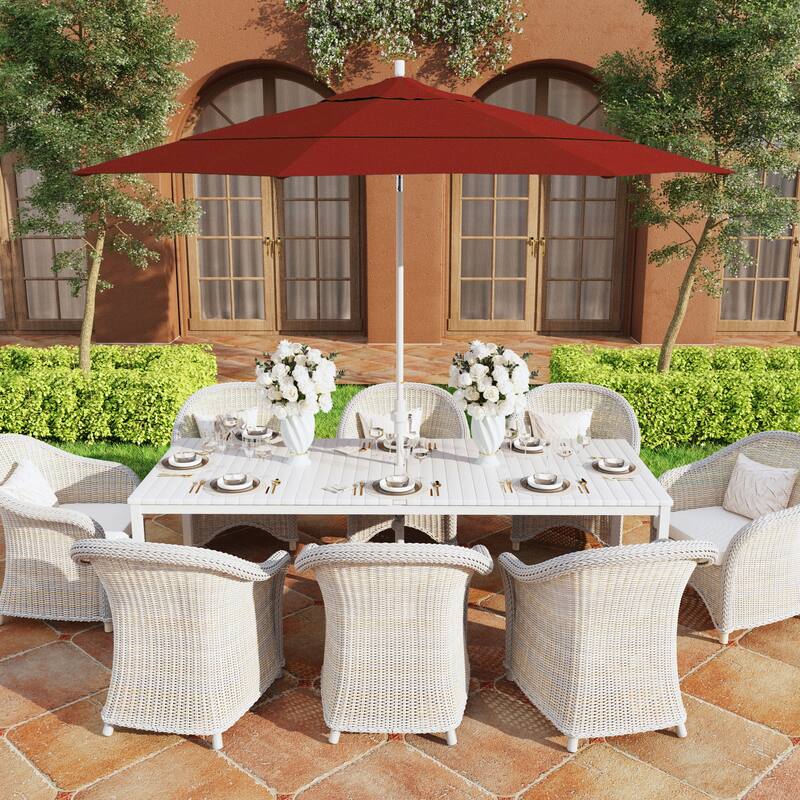 California Umbrella 11' Rd. Aluminum Patio Umbrella, Crank Lift, Collar Tilt, Dbl Wind Vent, White Finish, Sunbrella Fabric - Terracotta