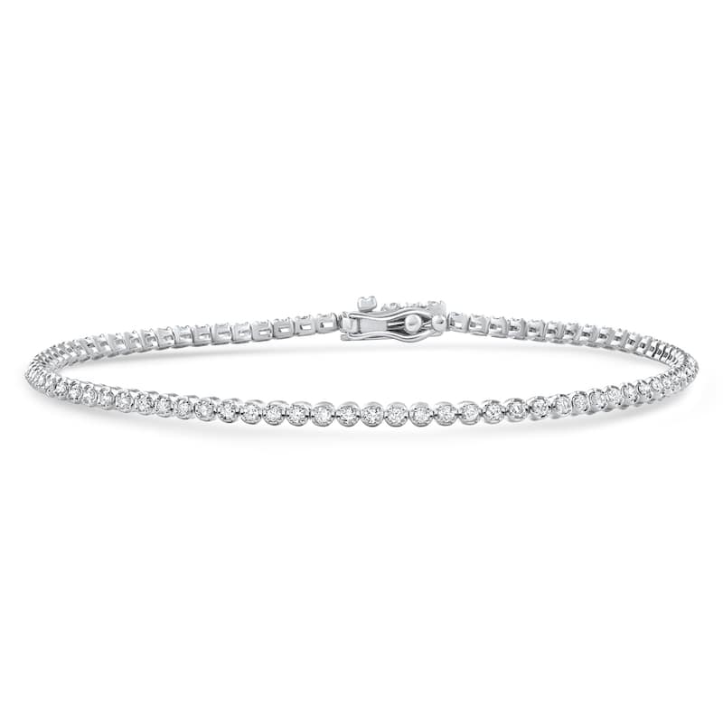 White Gold 1Ct TW Natural Diamond Tennis Line Bracelet 7"