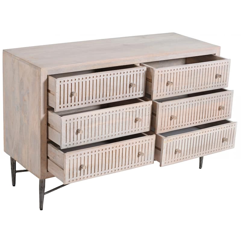 HomeRoots 48" Brushed Ivory Solid Wood Six Drawer Double Dresser