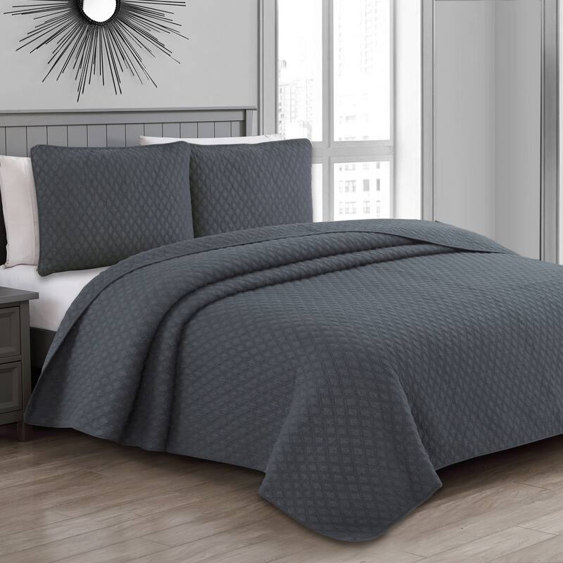 Copper Grove Verbena Diamond Stitch Cotton Quilt Set